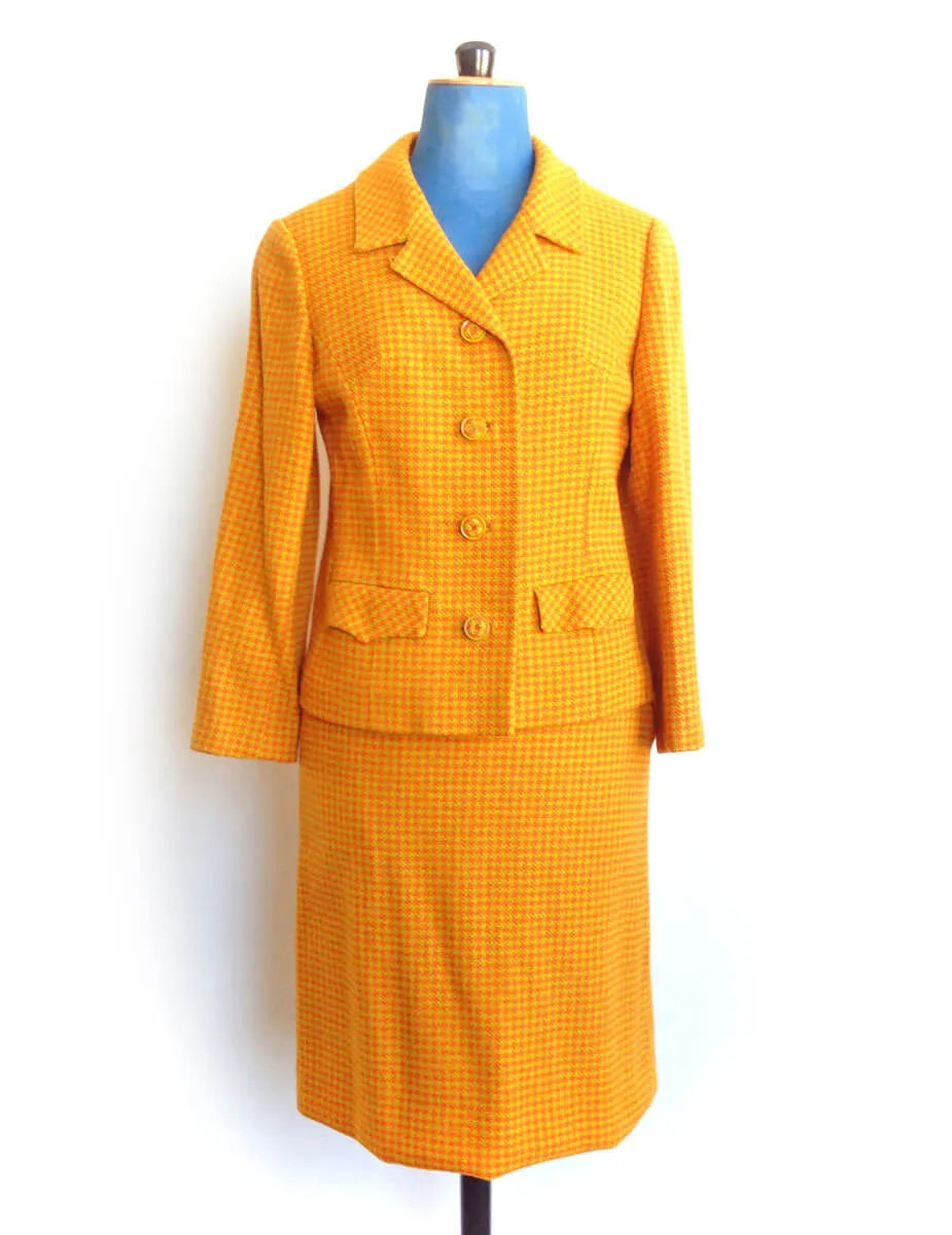 1950s Suit Orange Wool Houndstooth