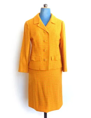 1950s Suit Orange Wool Houndstooth