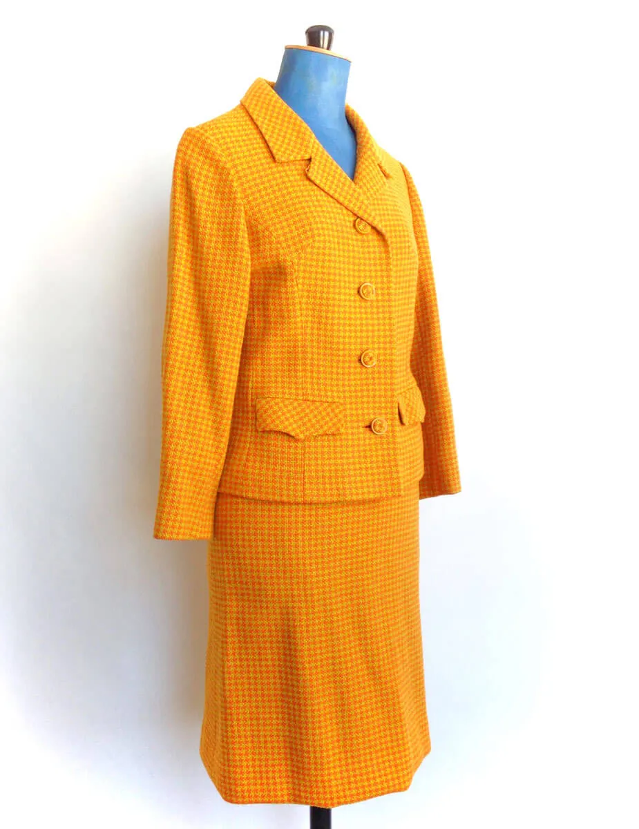 1950s Suit Orange Wool Houndstooth