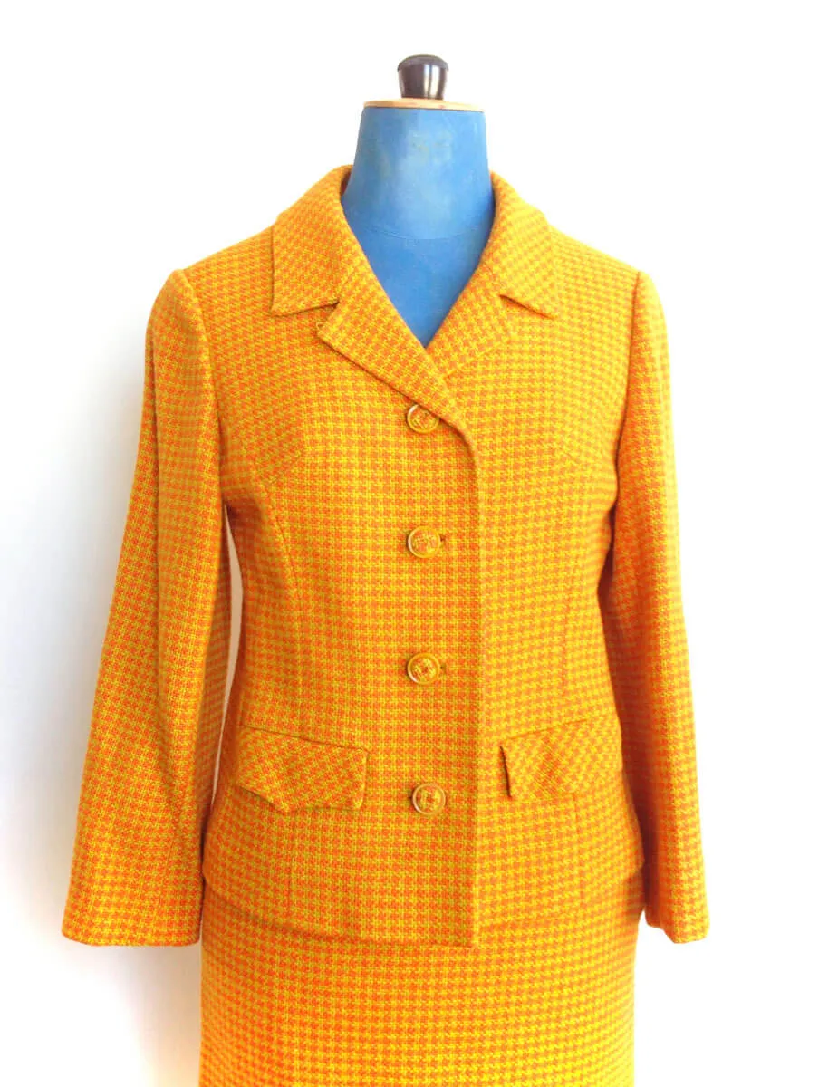 1950s Suit Orange Wool Houndstooth