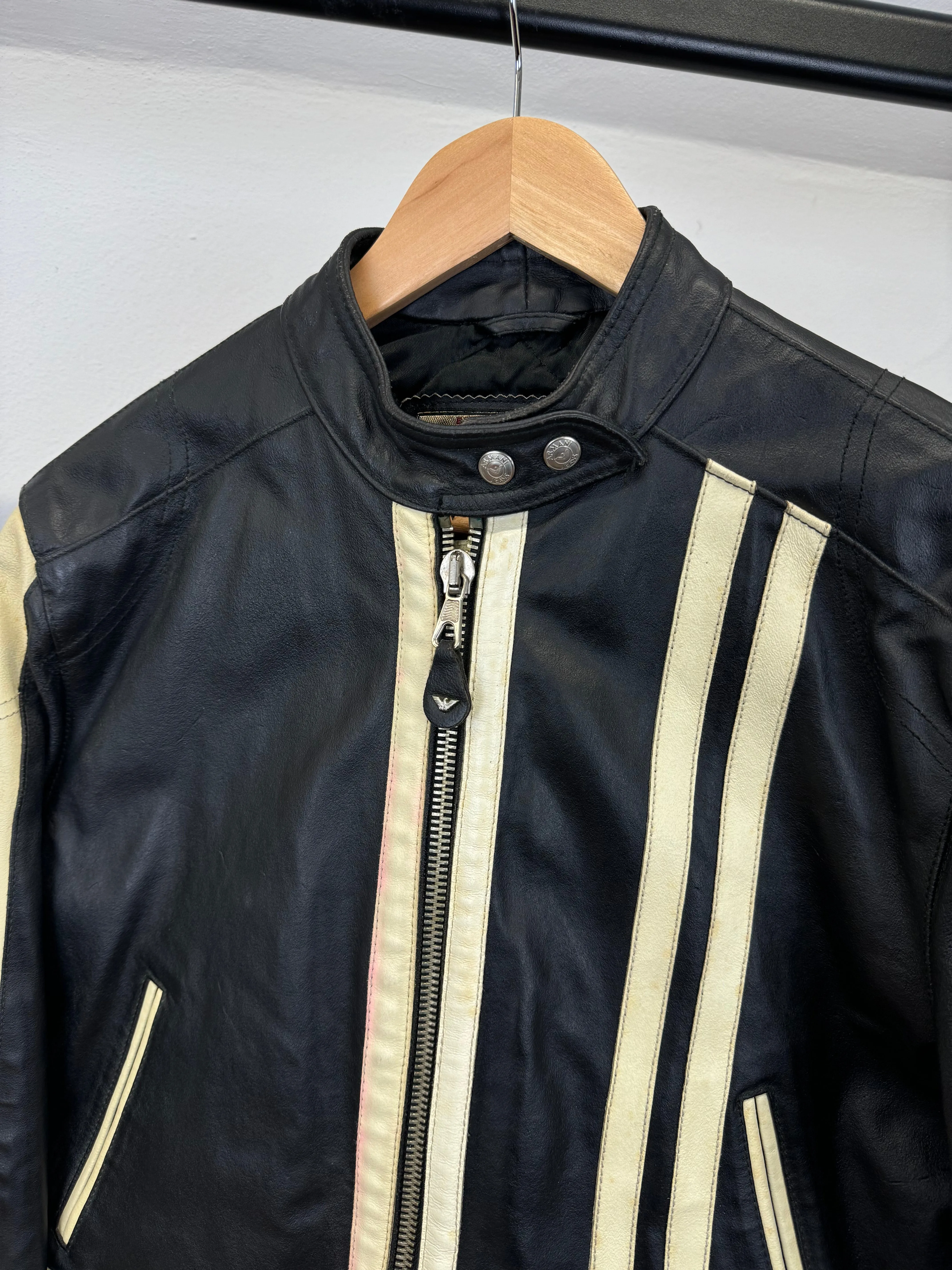 1980s Armani cropped biker leather jacket