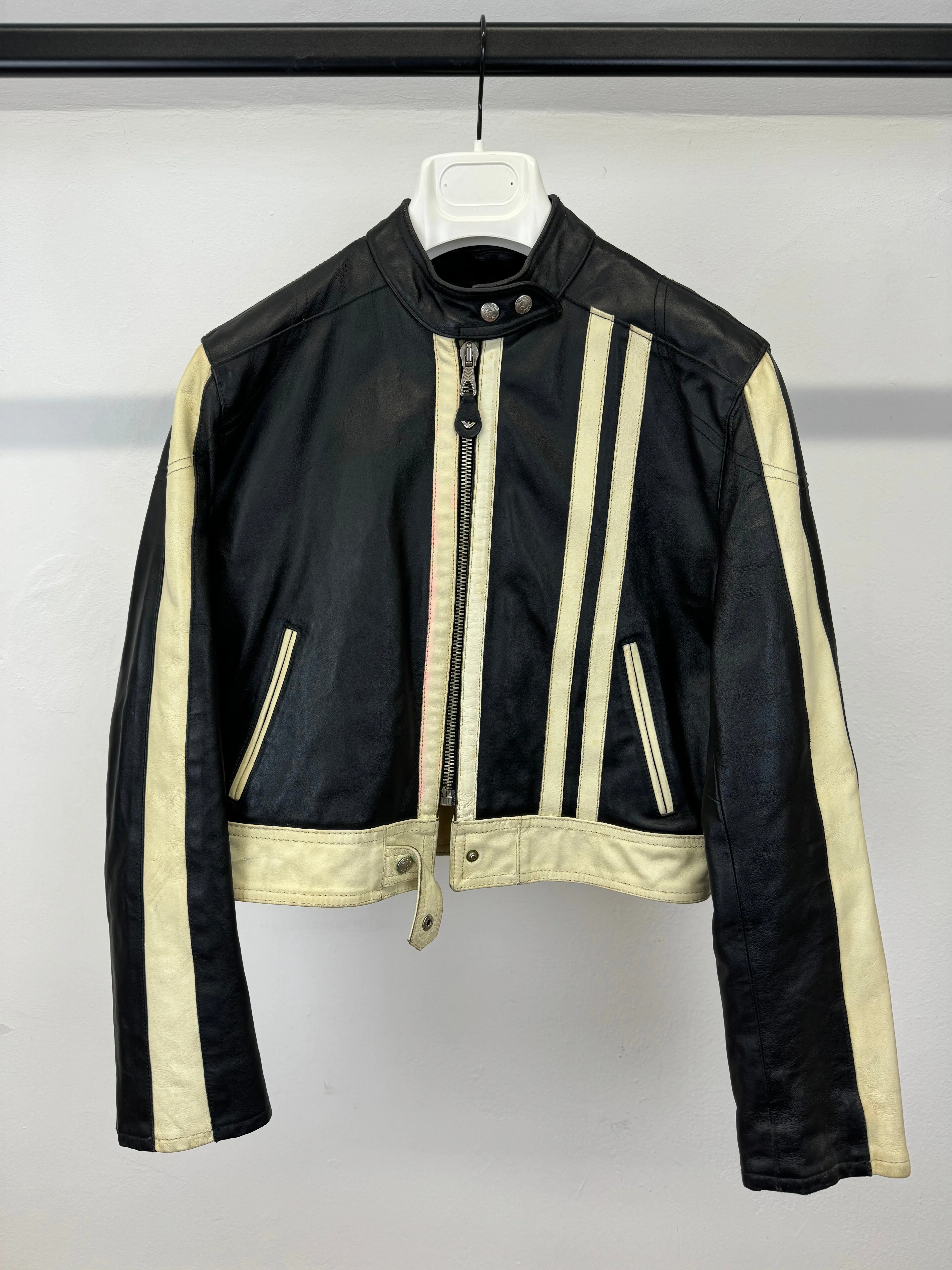 1980s Armani cropped biker leather jacket