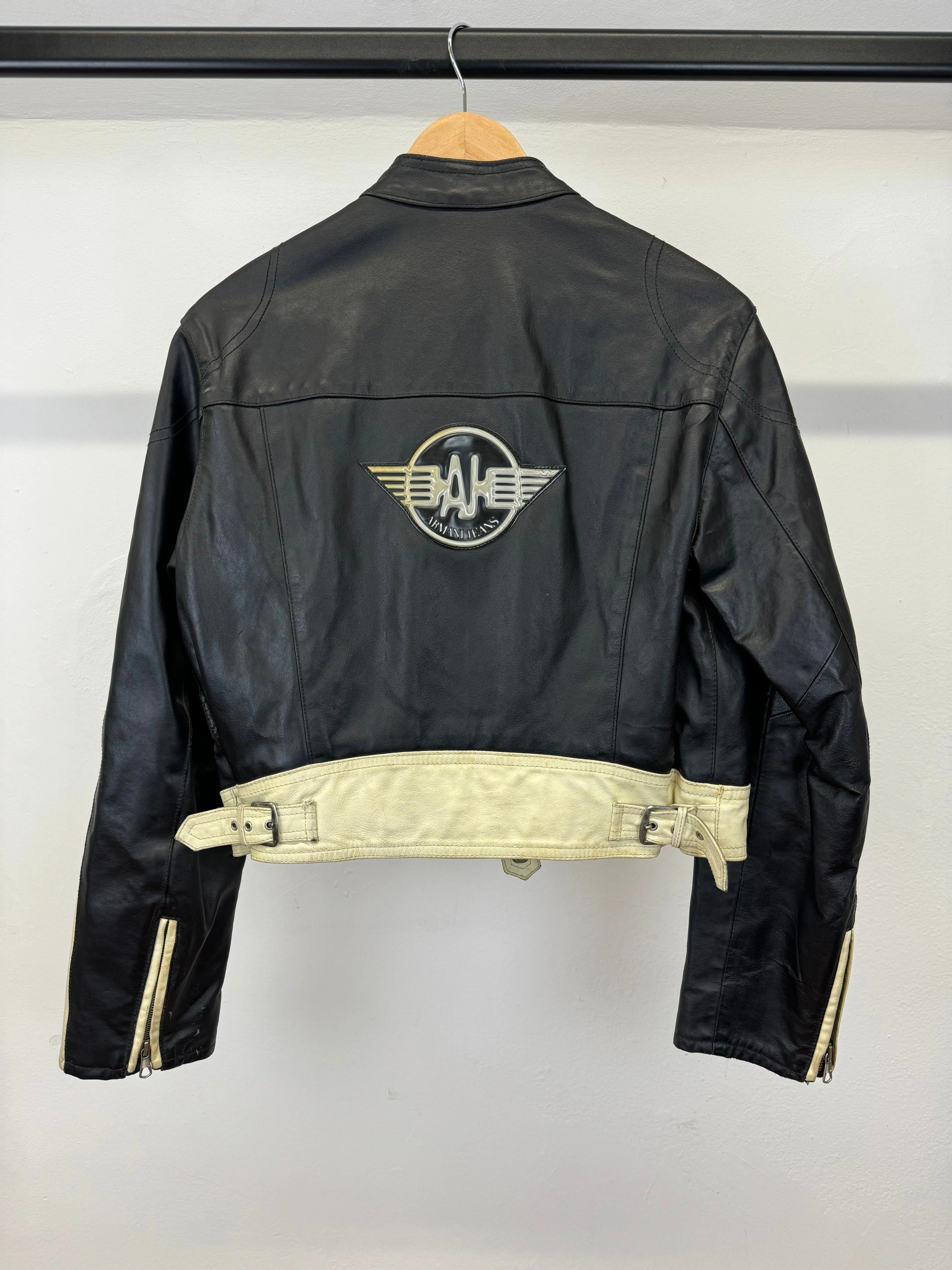1980s Armani cropped biker leather jacket