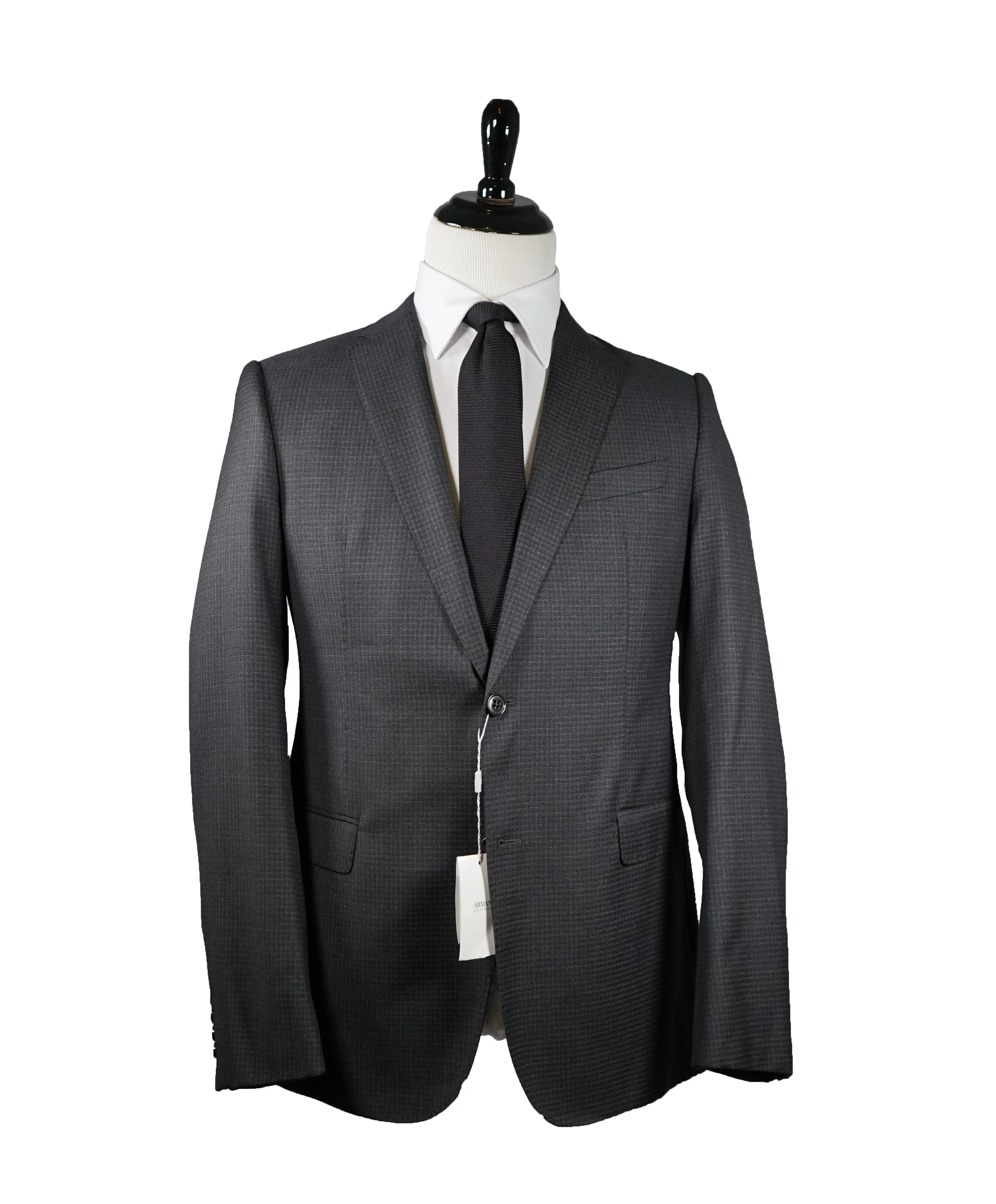 $2,000 ARMANI COLLEZIONI - “M Line” Micro-Check Basket Weave Gray Suit - 42S