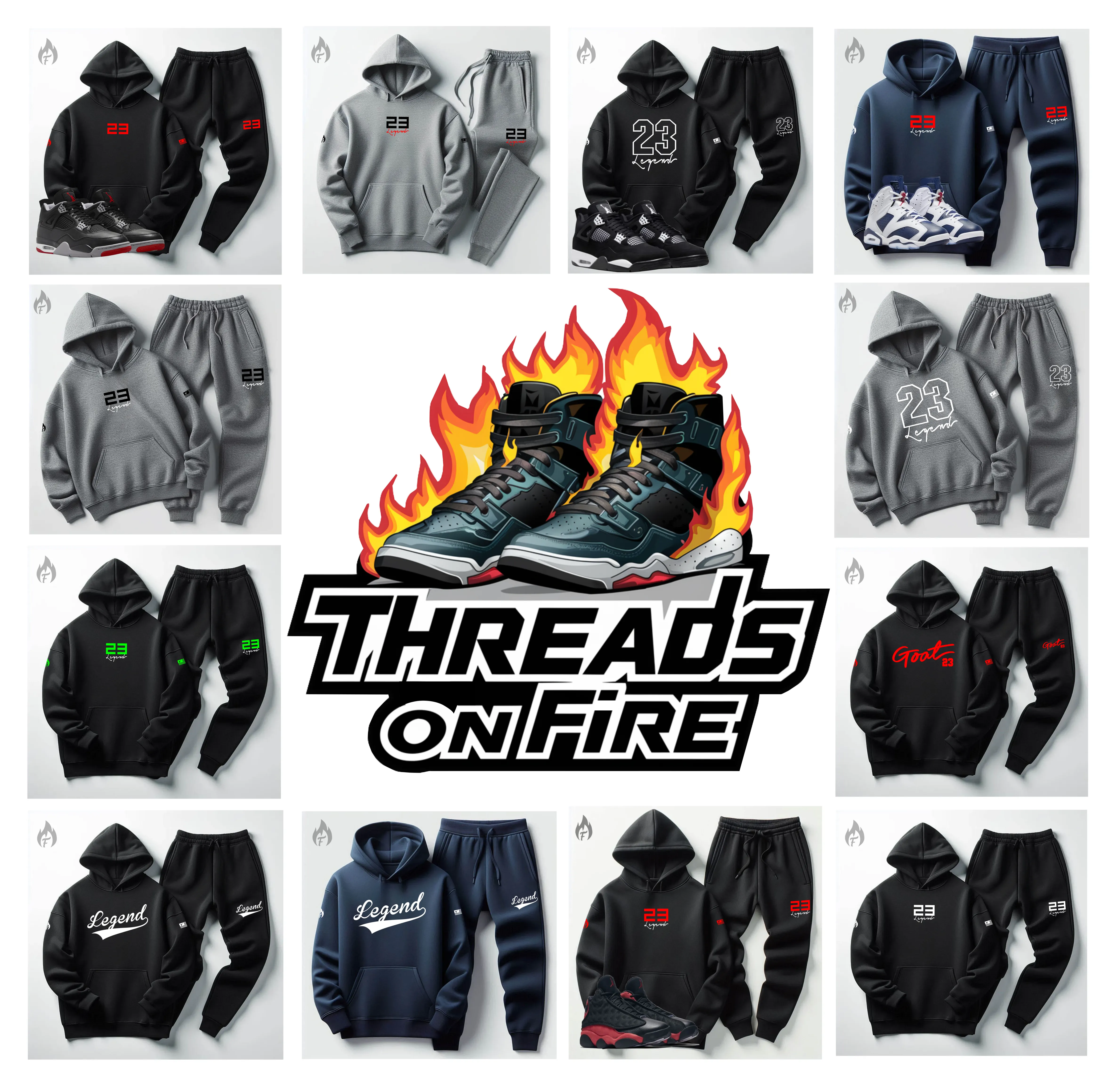 23 Legend Grey Sweatsuit To Match Air Jordan 4 Bred Reimagined Men's Sneakerhead Hoodie Joggers Set