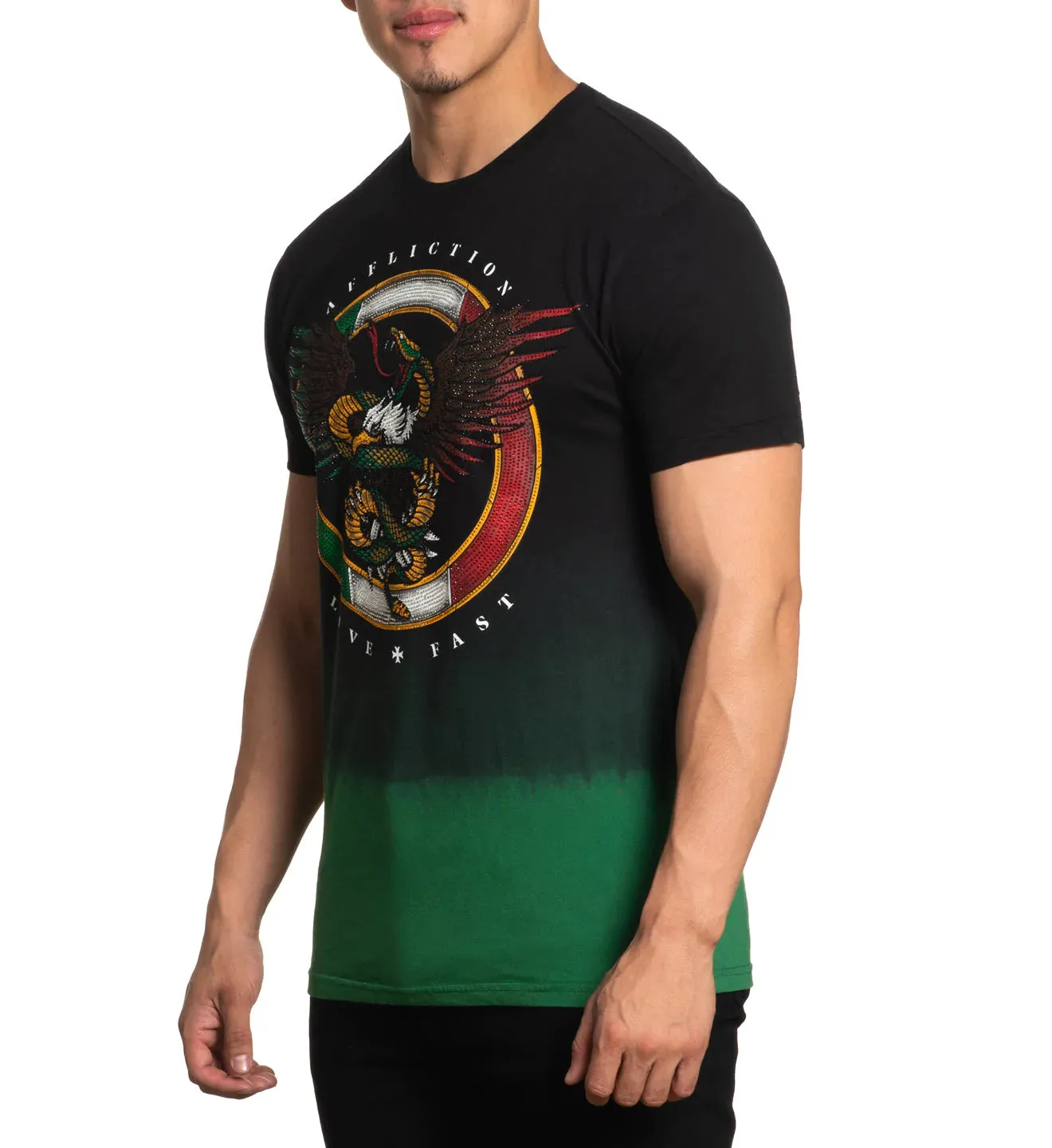 Affliction Heritage T-Shirt Black/Green Dip Dye