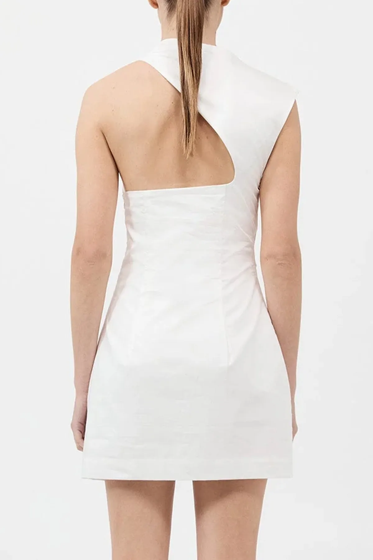 Asymmetric Tuck Mini Dress in White