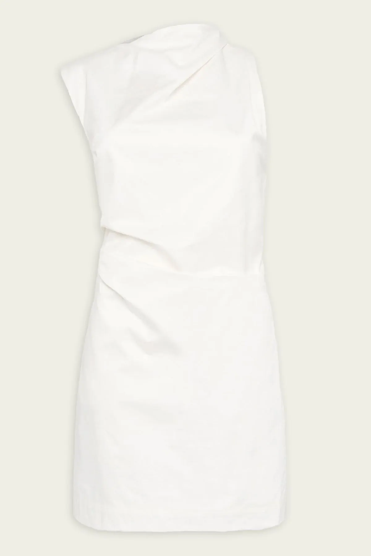 Asymmetric Tuck Mini Dress in White