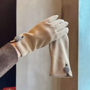 Autumn and winter stylish houndstooth cashmere gloves. Windproof, warm and versatile for outdoor cycling. Touchscreen available.C-240919-5