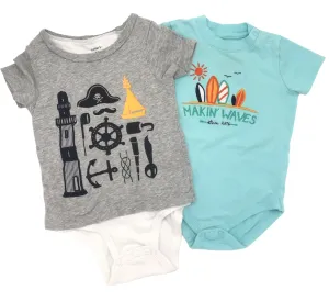 BABY BOY SIZE 12/18 MONTHS - GYMBOREE & CARTER'S, 2 Pack Graphic Onsies EUC B14