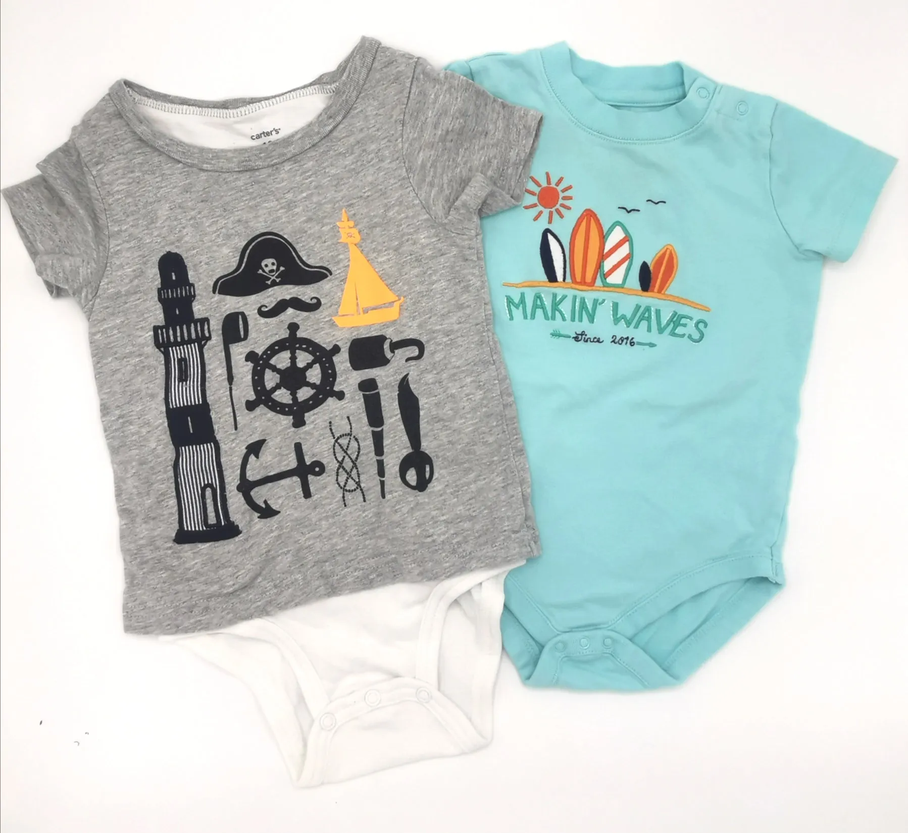BABY BOY SIZE 12/18 MONTHS - GYMBOREE & CARTER'S, 2 Pack Graphic Onsies EUC B14