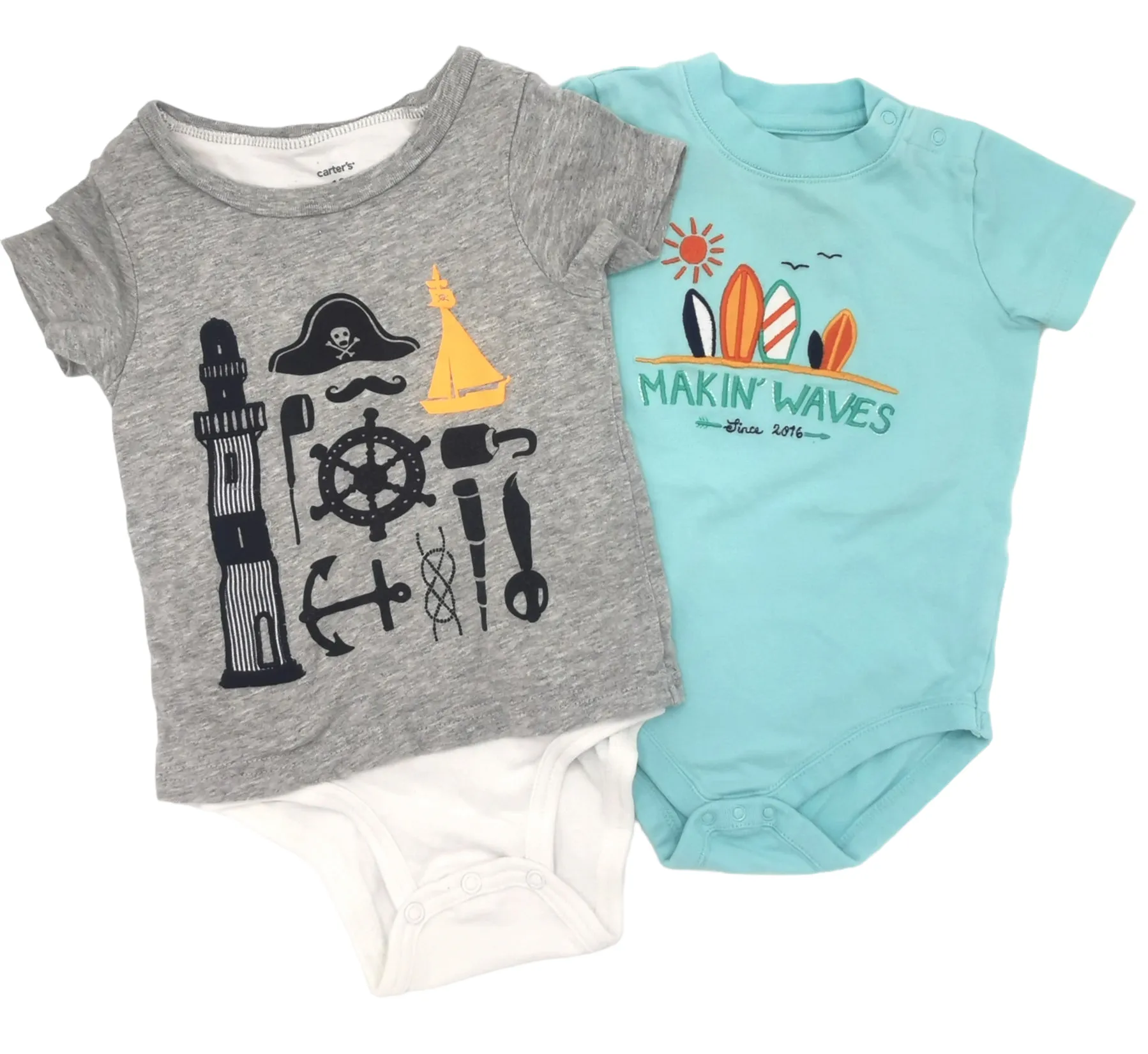 BABY BOY SIZE 12/18 MONTHS - GYMBOREE & CARTER'S, 2 Pack Graphic Onsies EUC B14
