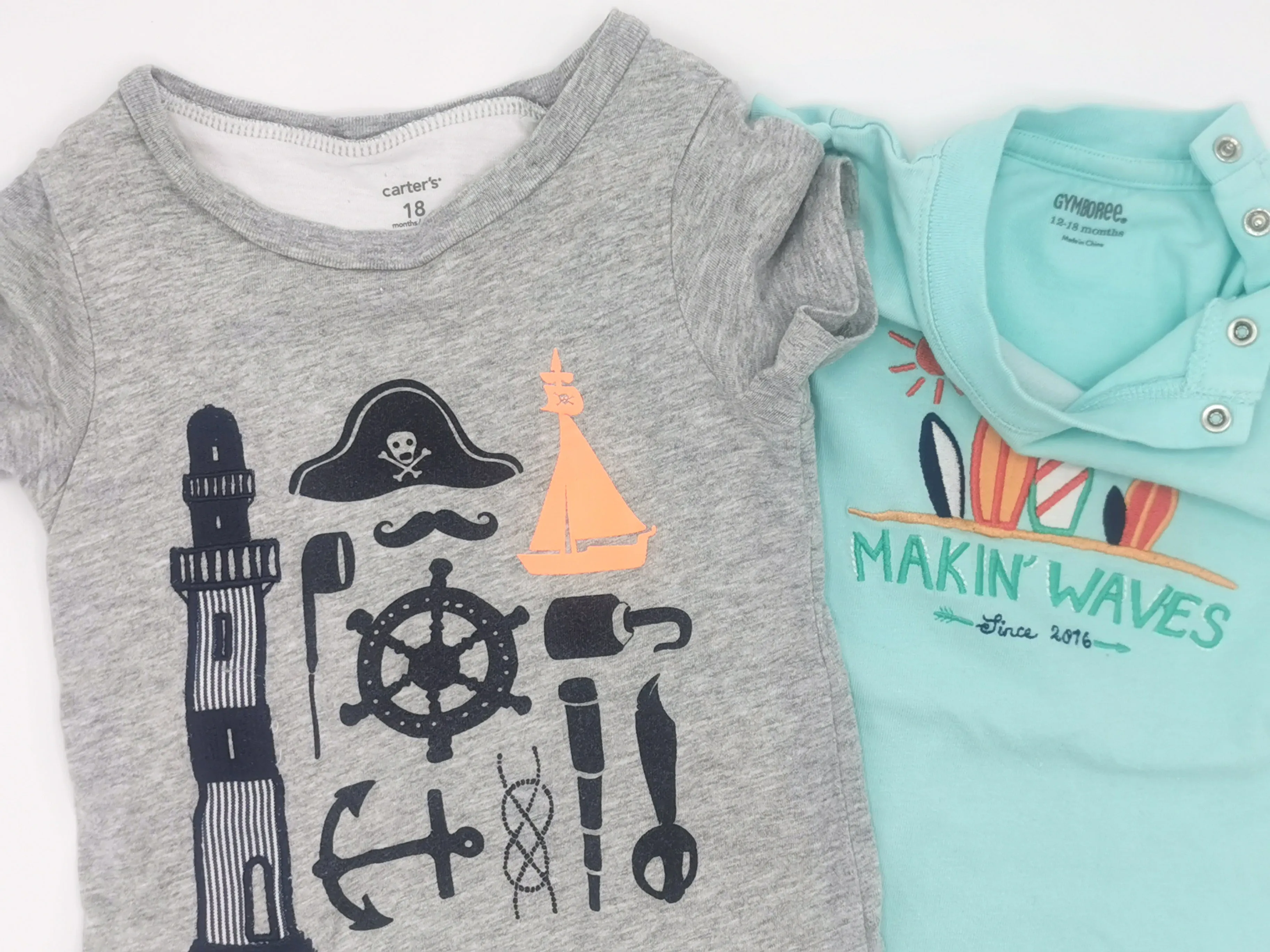 BABY BOY SIZE 12/18 MONTHS - GYMBOREE & CARTER'S, 2 Pack Graphic Onsies EUC B14