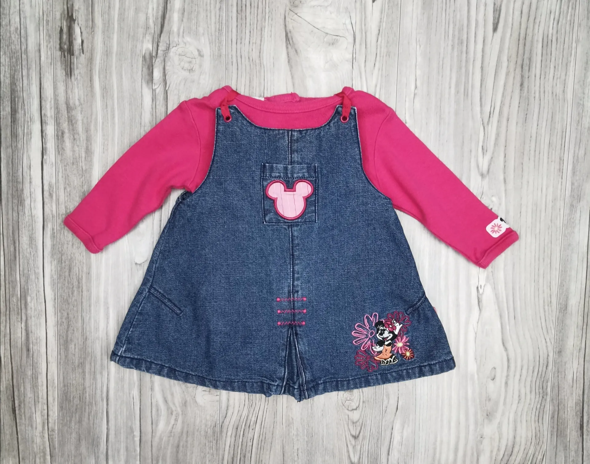 BABY GIRL SIZE 3/6 MONTHS - DISNEY, 2 Piece Matching Denim Dress Set EUC B24