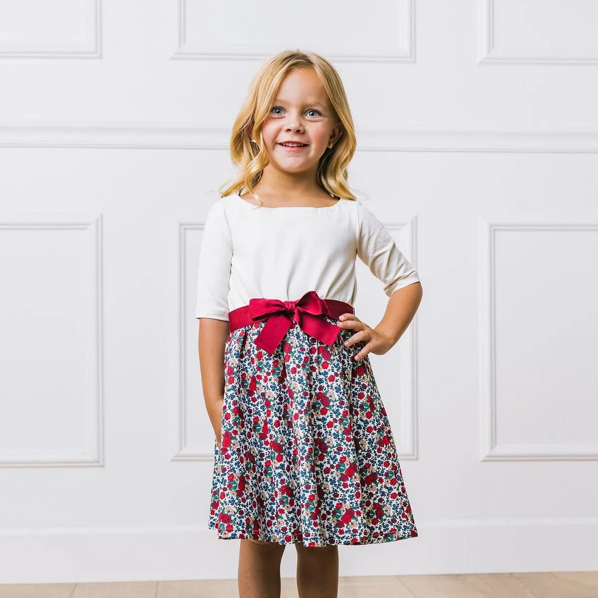 Baby Lightweight Blocked Skater Dress - Holiday Multi Floral