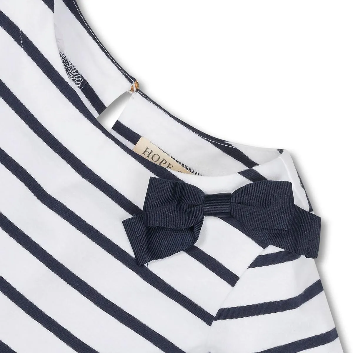 Baby Short Sleeve Organic Knit Skater Dress - White and Navy Stripe