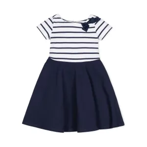 Baby Short Sleeve Organic Knit Skater Dress - White and Navy Stripe