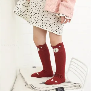 Bear Knee Socks in Dark Red