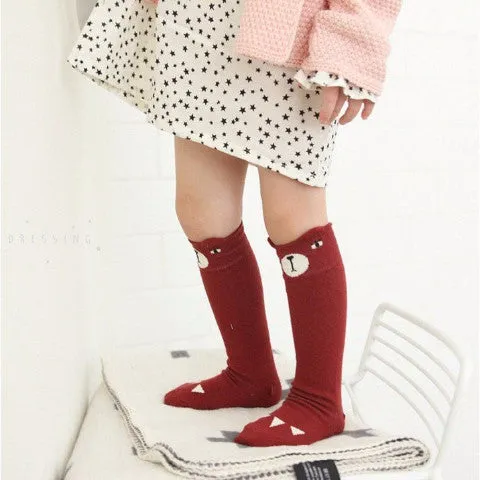 Bear Knee Socks in Dark Red