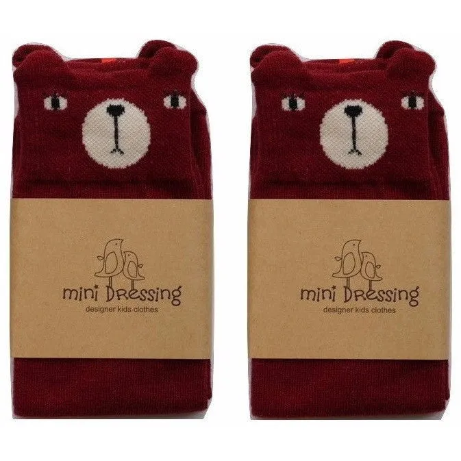 Bear Knee Socks in Dark Red