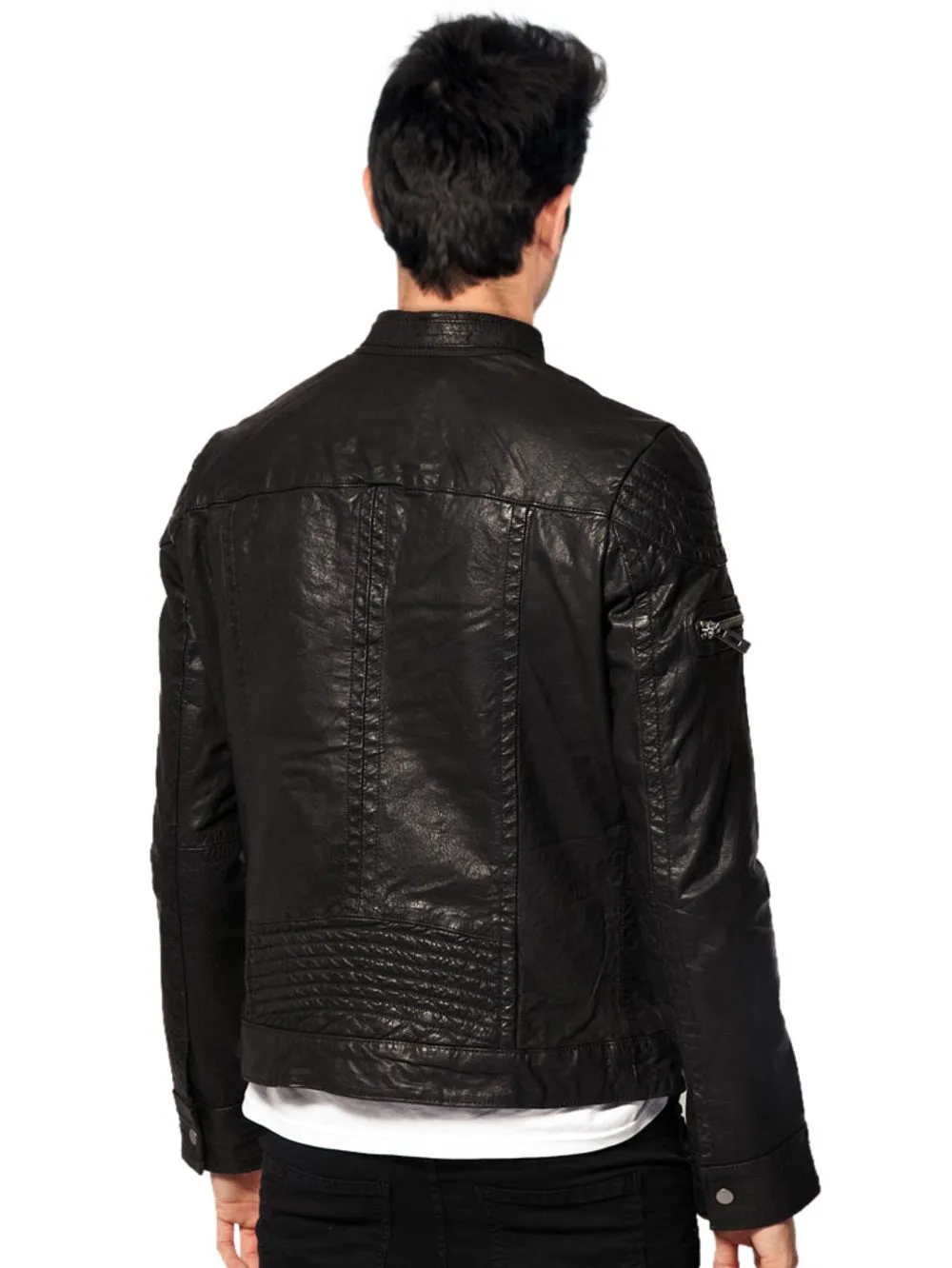 Biceps Quilted Zippered Biker Genuine Leather Jacket for Men