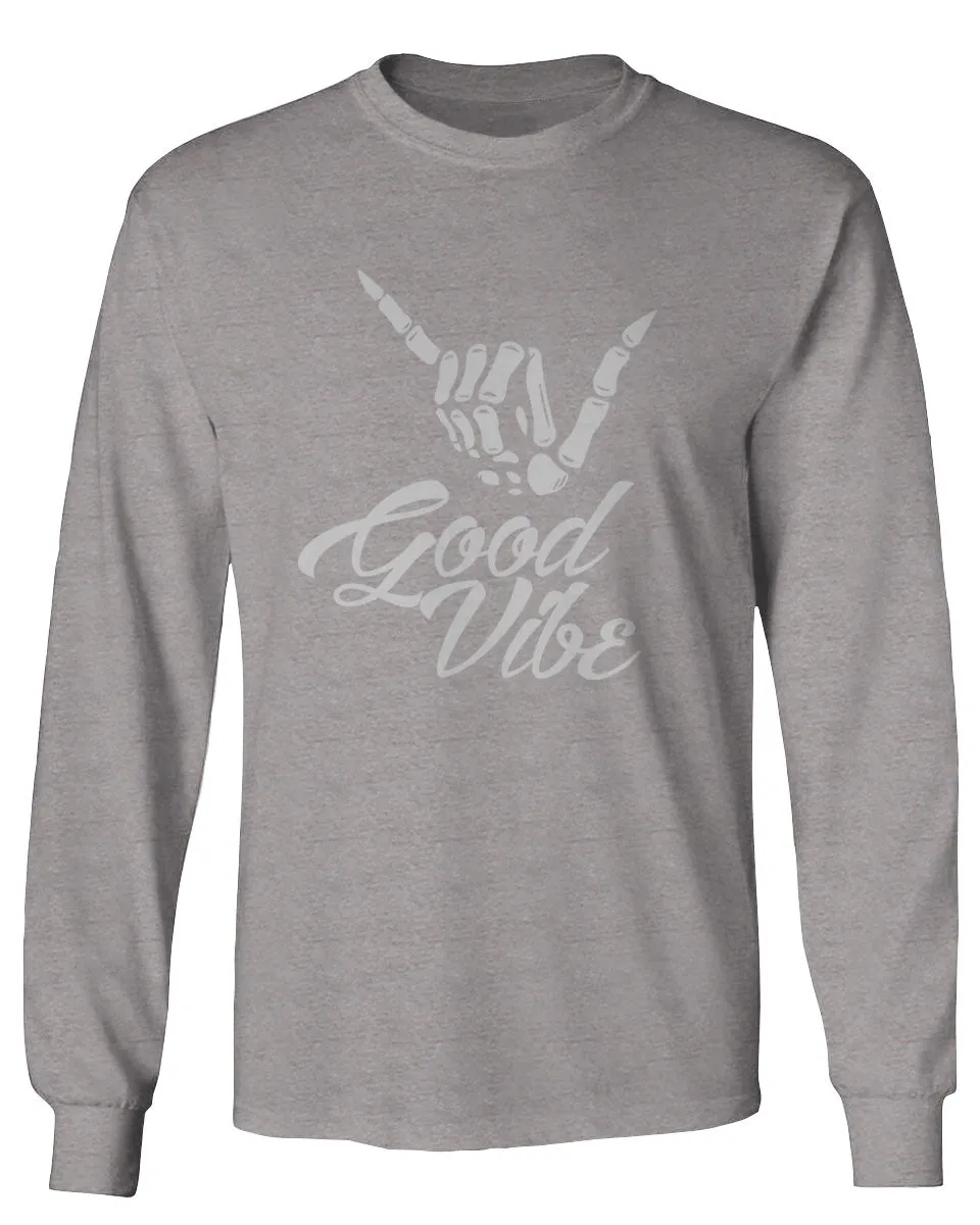 Big Good Vibe Bones Hand Shaka Cool Vintage Hipster Graphic mens Long sleeve t shirt