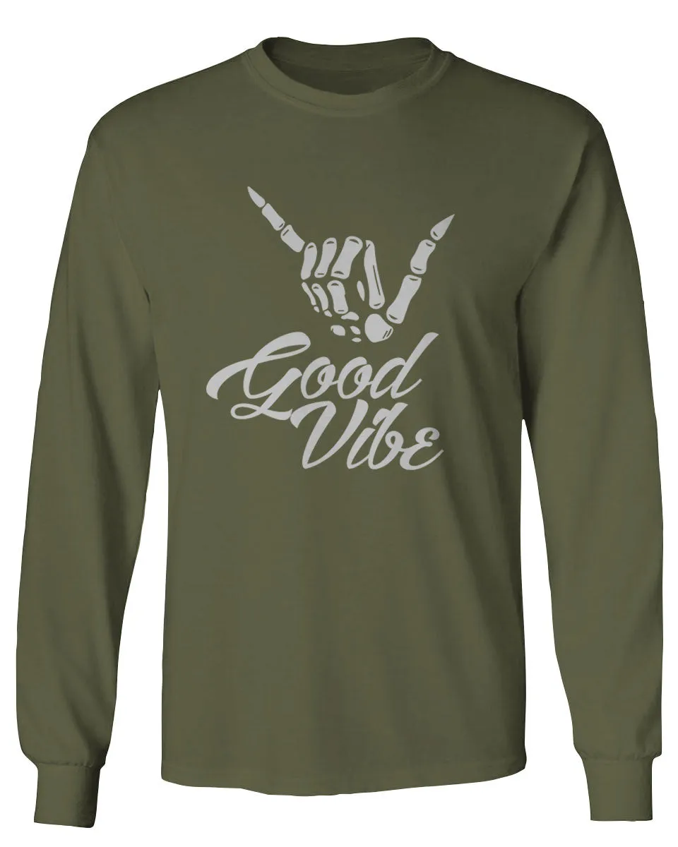 Big Good Vibe Bones Hand Shaka Cool Vintage Hipster Graphic mens Long sleeve t shirt