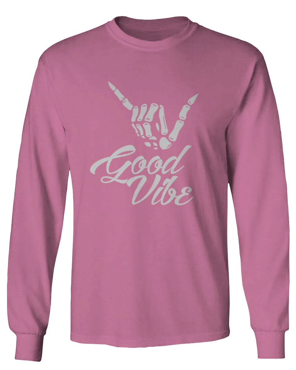 Big Good Vibe Bones Hand Shaka Cool Vintage Hipster Graphic mens Long sleeve t shirt
