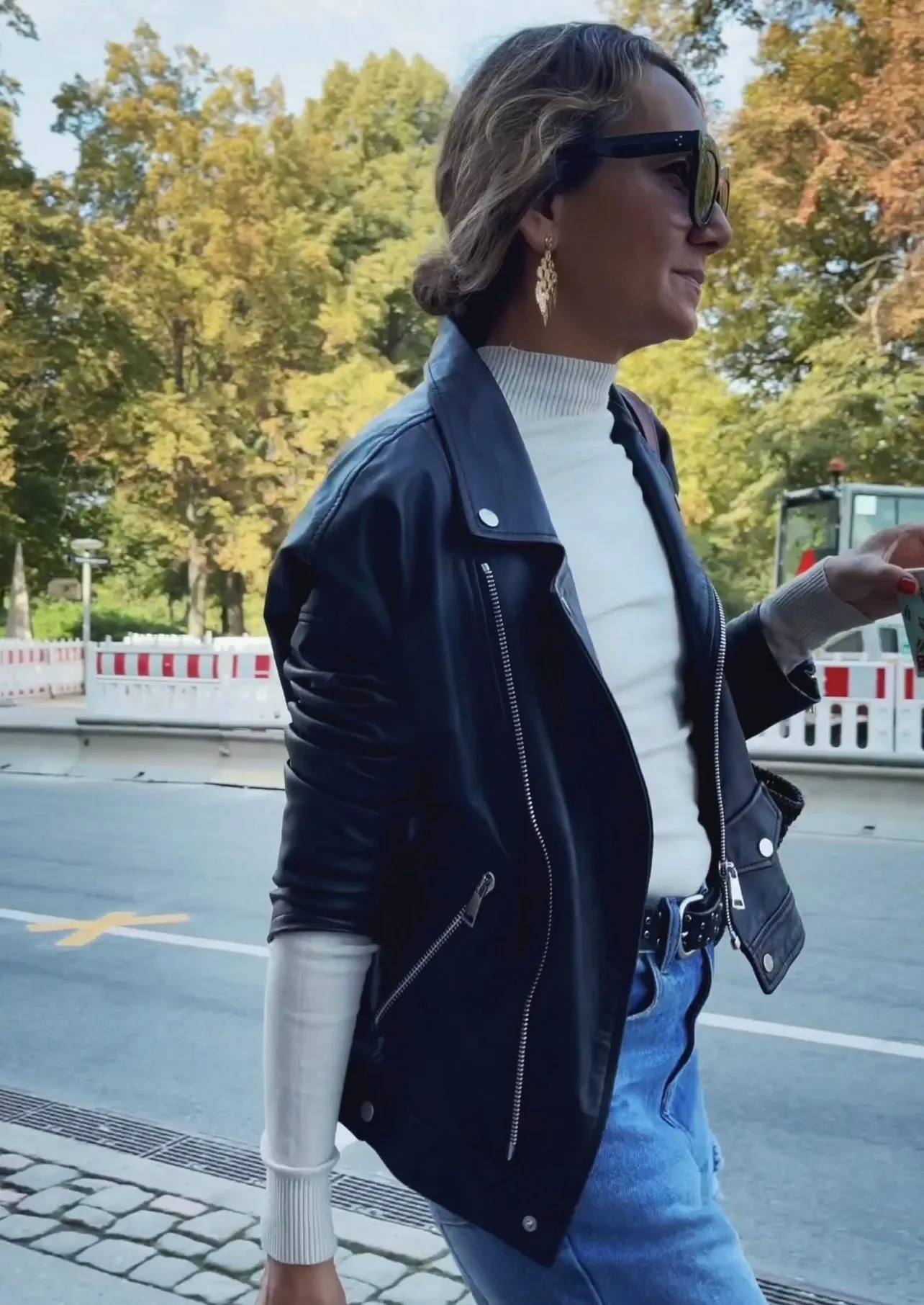 BIKER LEATHER JACKET - BLACK