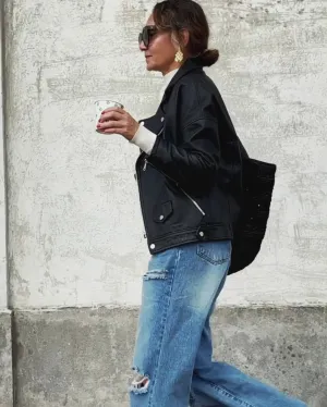 BIKER LEATHER JACKET - BLACK