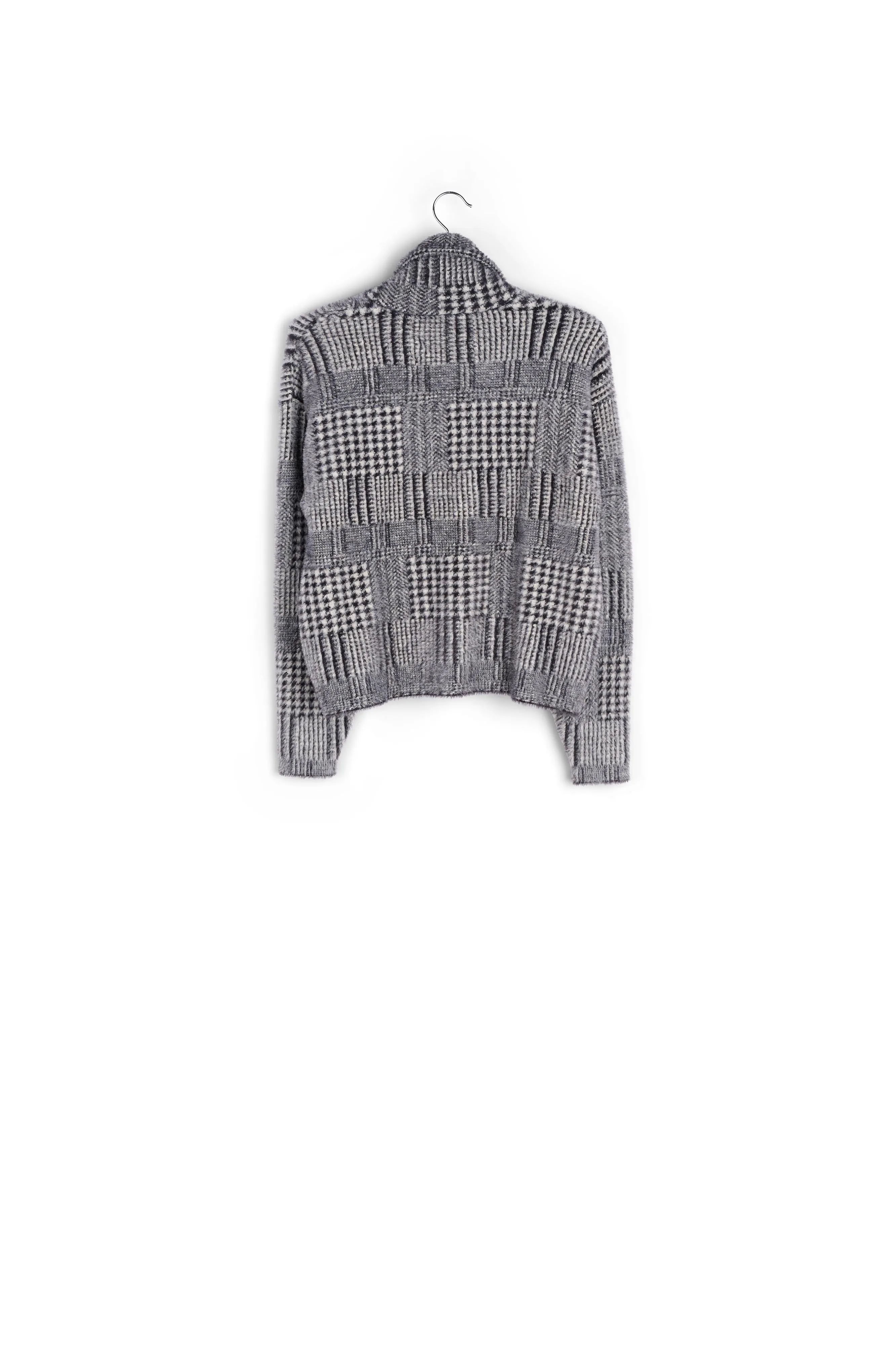 Black and off-white fuzzy knitted jacket