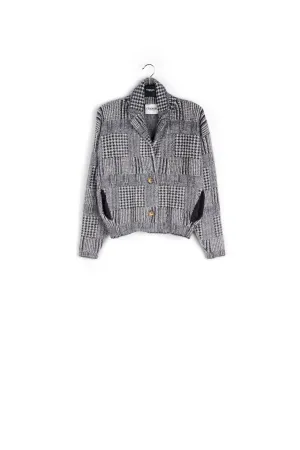 Black and off-white fuzzy knitted jacket
