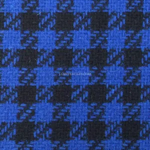 Black Houndstooth Check Tweed Wool Blend Fabric, Blue