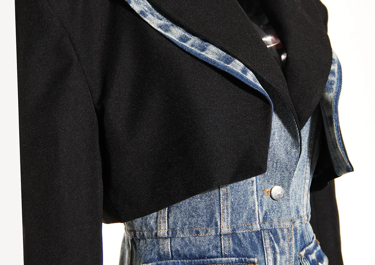 Blazer Matching Denim Dress Skirt Set
