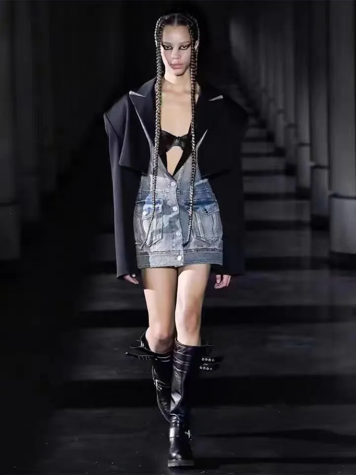 Blazer Matching Denim Dress Skirt Set