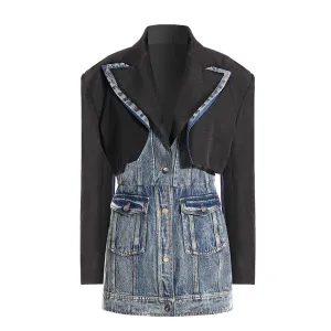 Blazer Matching Denim Dress Skirt Set