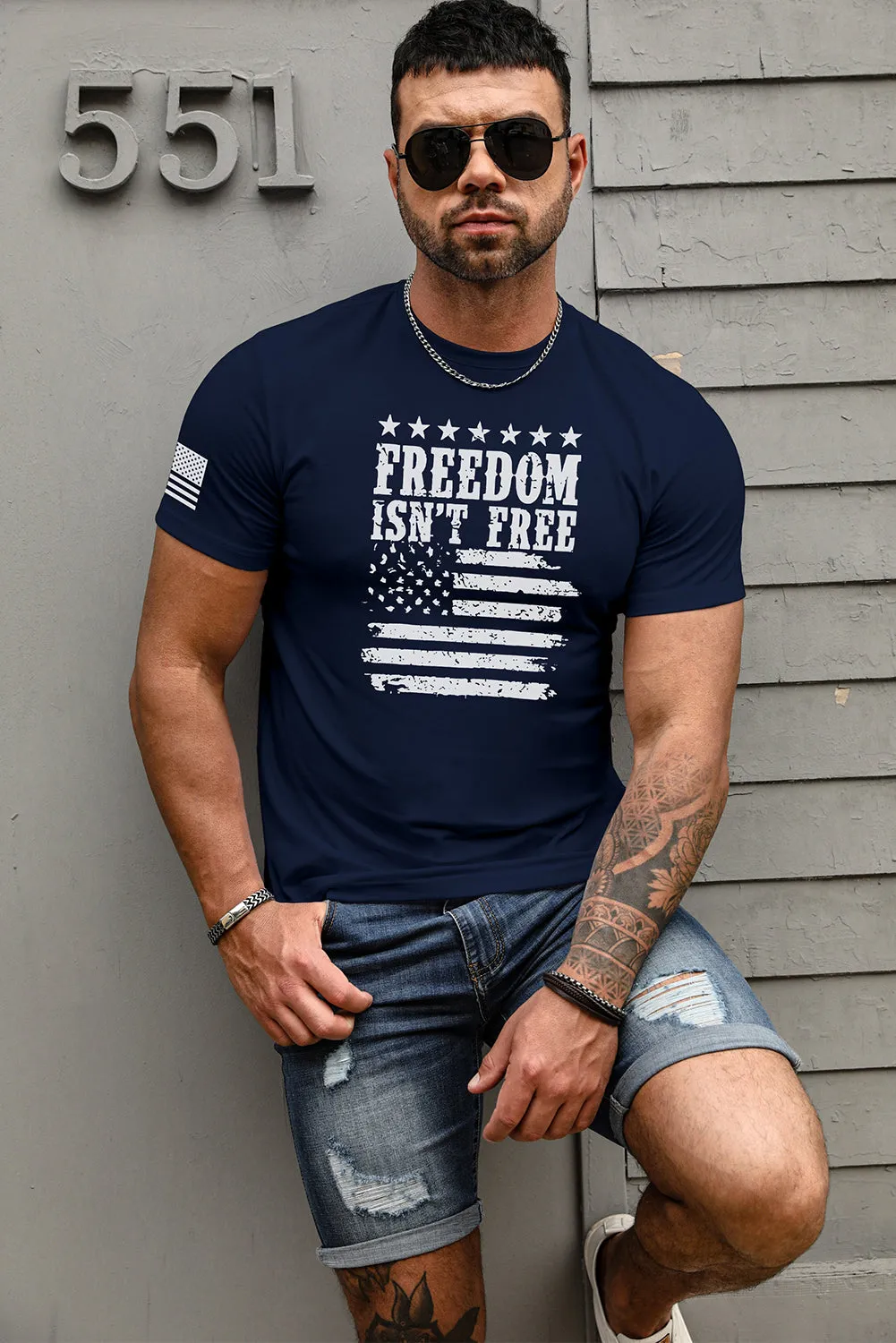 Blue Mens Freedom Isnt Free Flag T-shirt