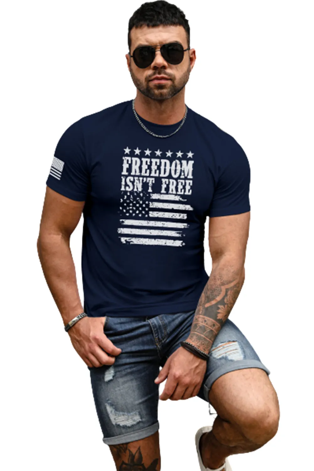 Blue Mens Freedom Isnt Free Flag T-shirt