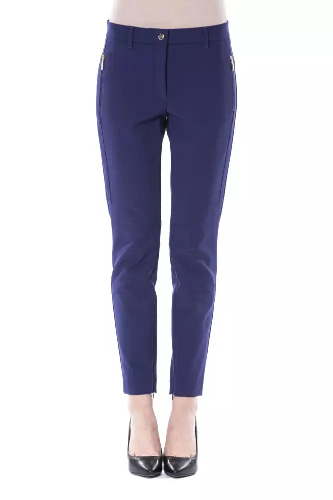 Blue Polyester Women's Slim-Fit Pant