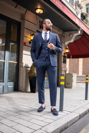 Brabion Perry Dark Blue Slim Fit Peak Lapel 3 Piece Suit