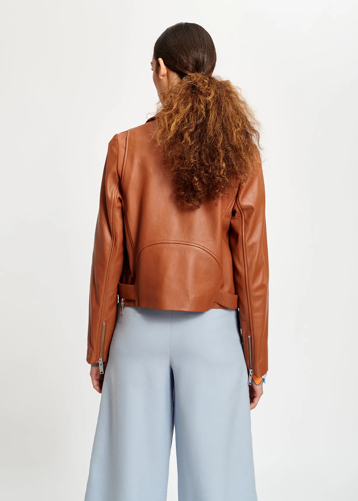 Brown leather biker jacket