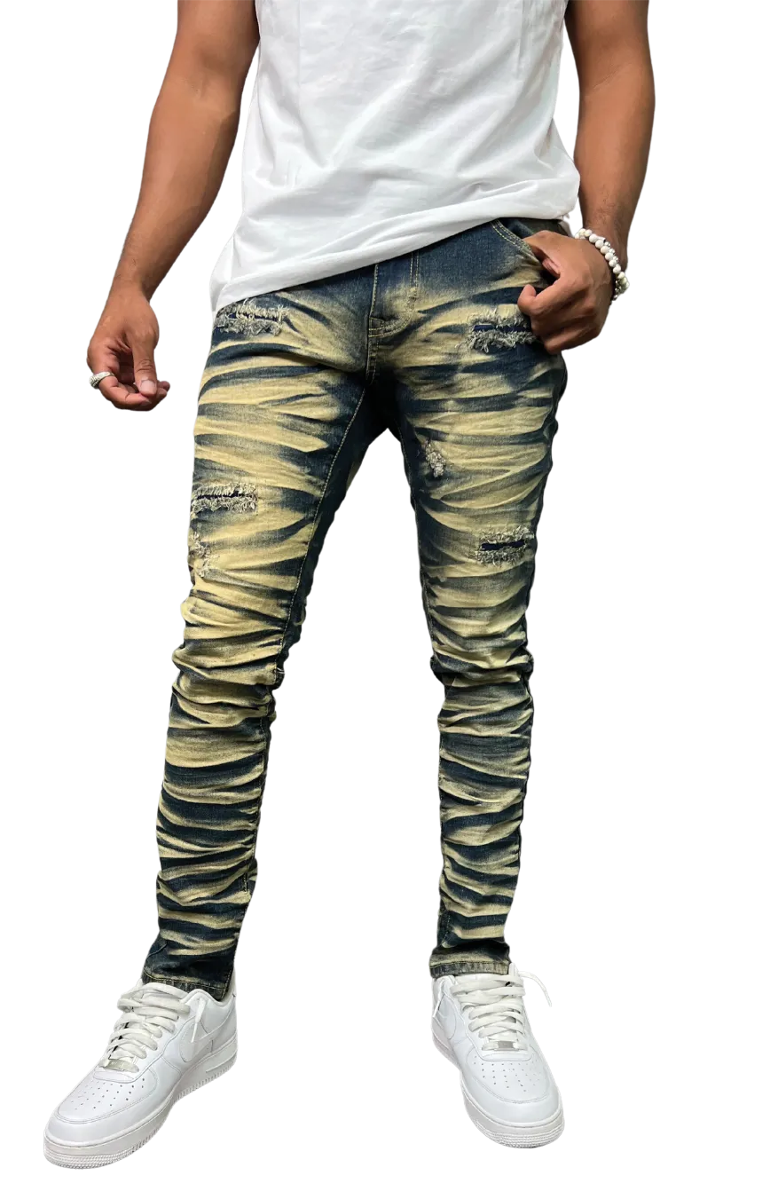 BT-BTP23097X-B&T Slashed Wash Slim Fit Denim Pants