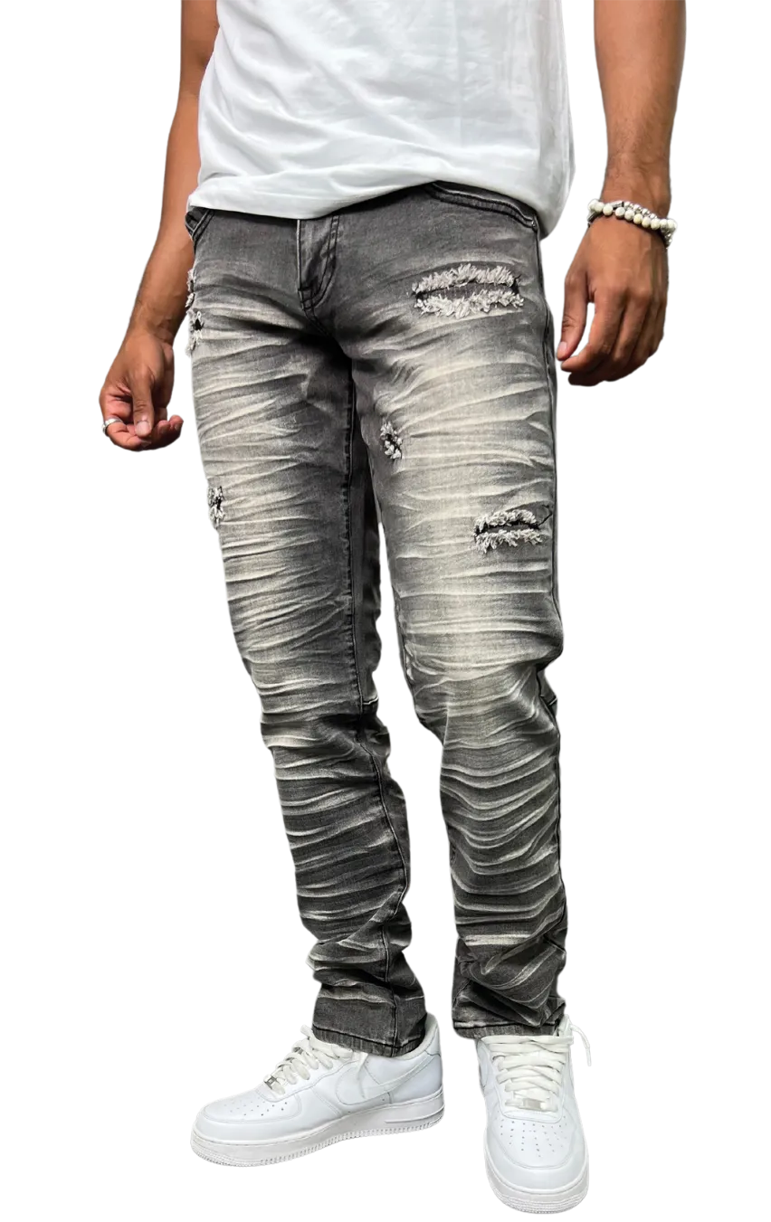 BT-BTP23097X-B&T Slashed Wash Slim Fit Denim Pants