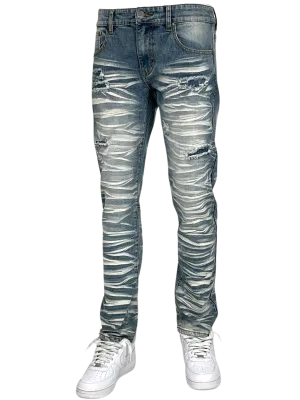 BT-BTP23097X-B&T Slashed Wash Slim Fit Denim Pants