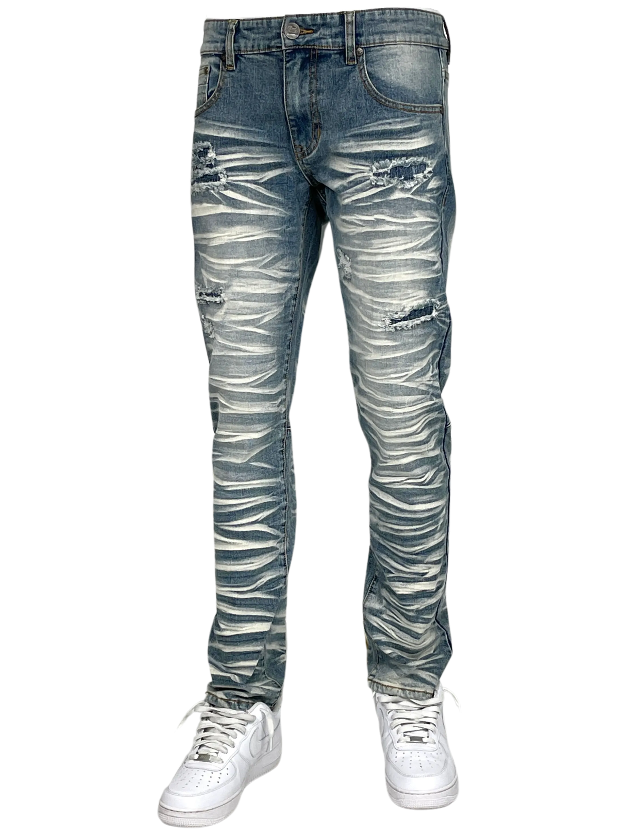 BT-BTP23097X-B&T Slashed Wash Slim Fit Denim Pants