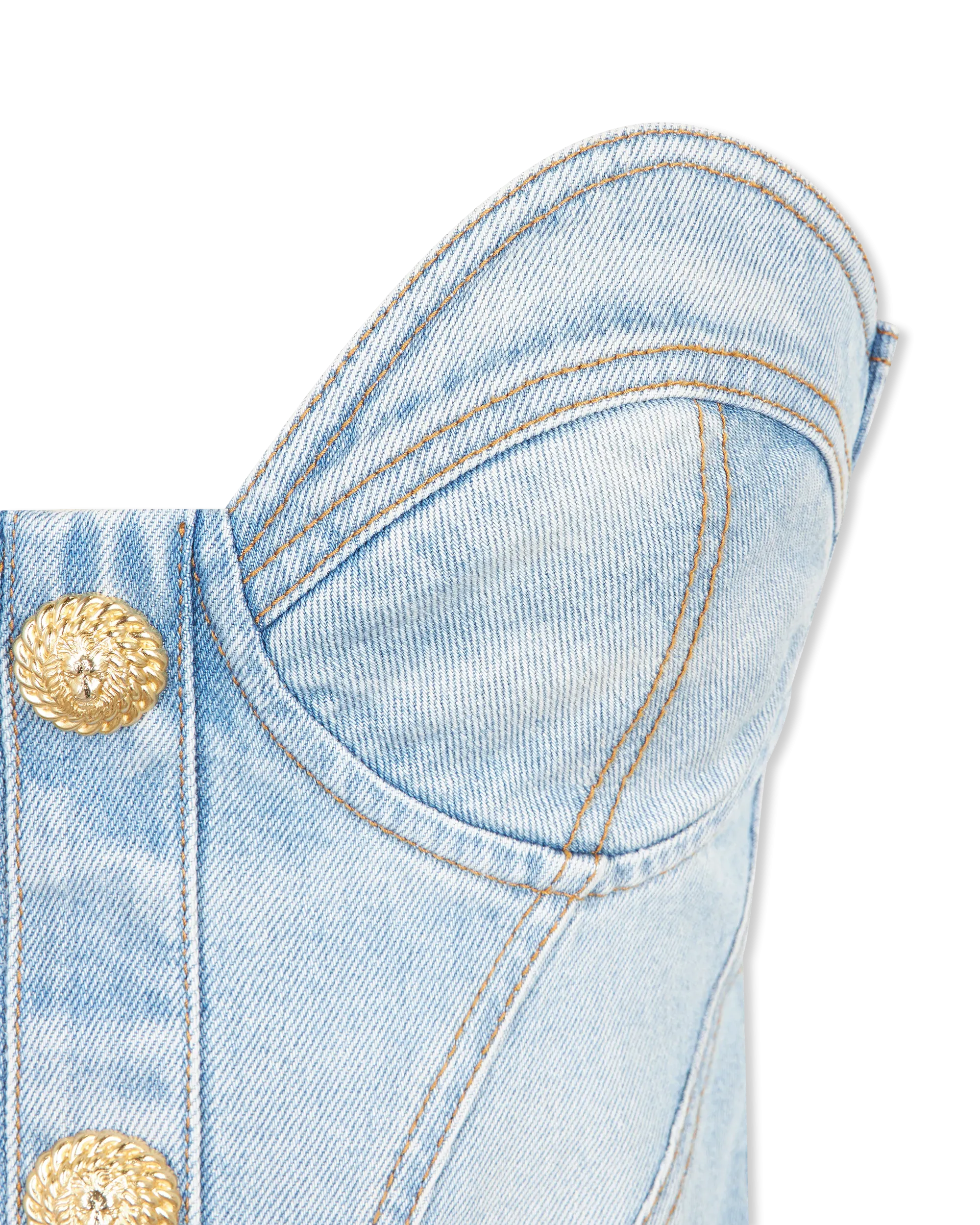 Button-Detailed Bustier Denim Dress