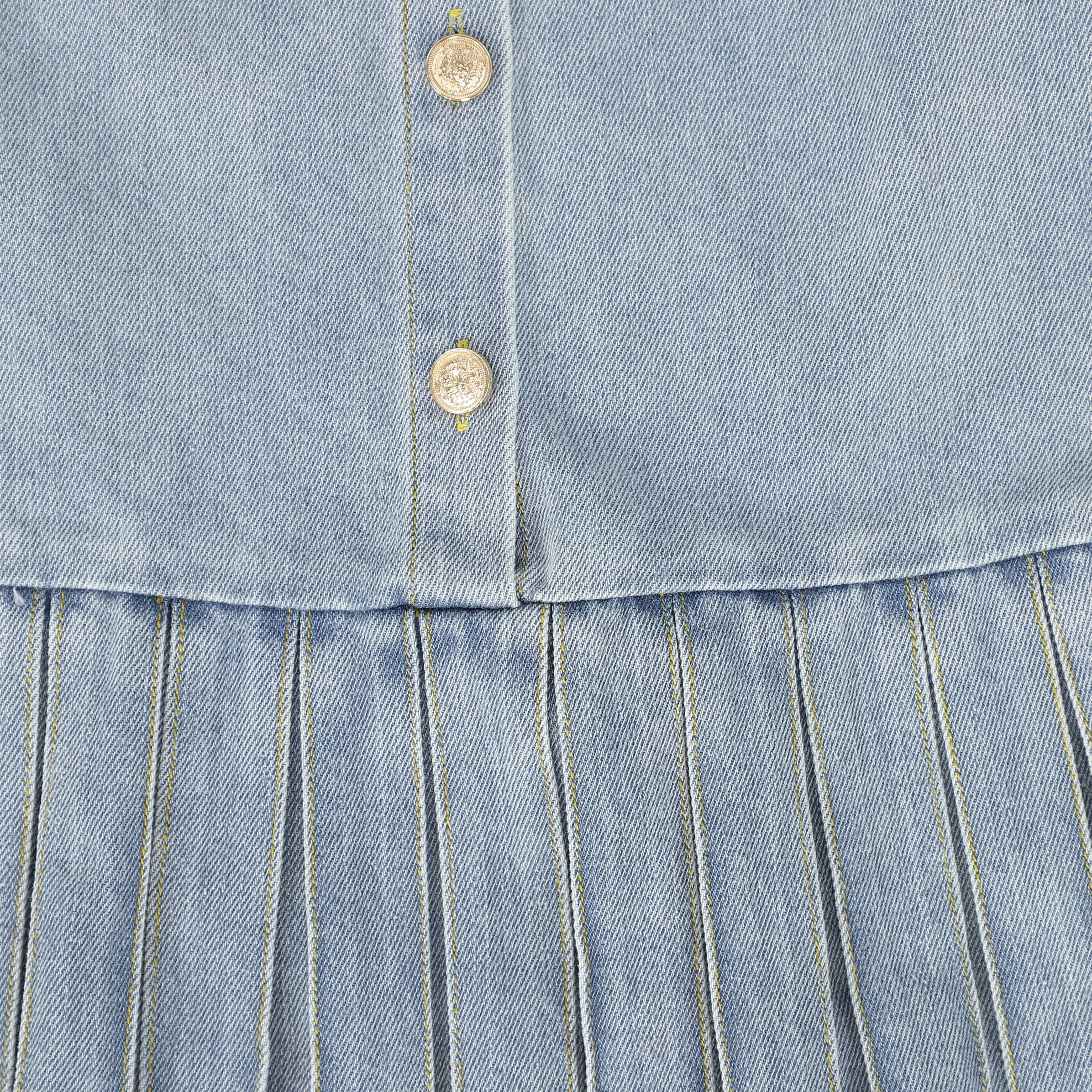 Button down pleated blue denim dress by Bace