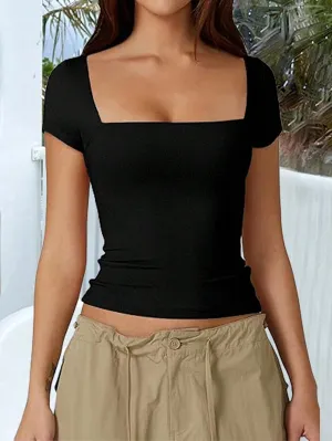 Camiseta Y2K de Cuello Cuadrado para Mujer