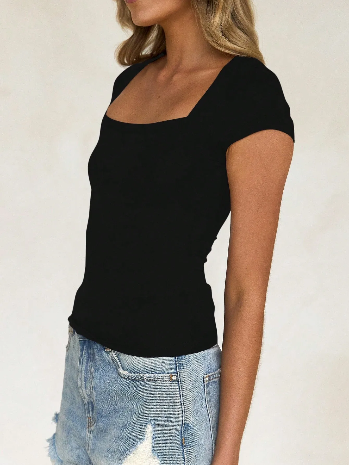 Camiseta Y2K de Cuello Cuadrado para Mujer