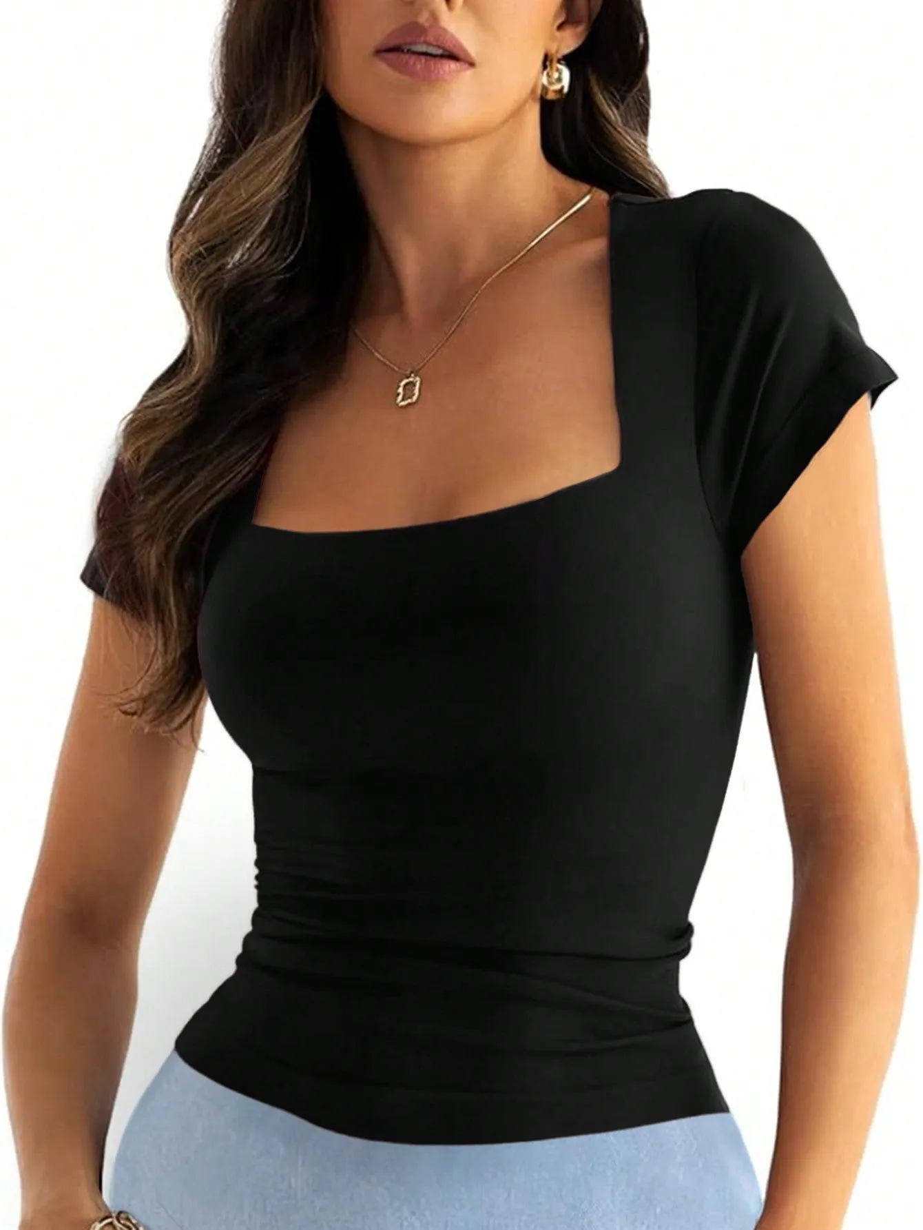 Camiseta Y2K de Cuello Cuadrado para Mujer